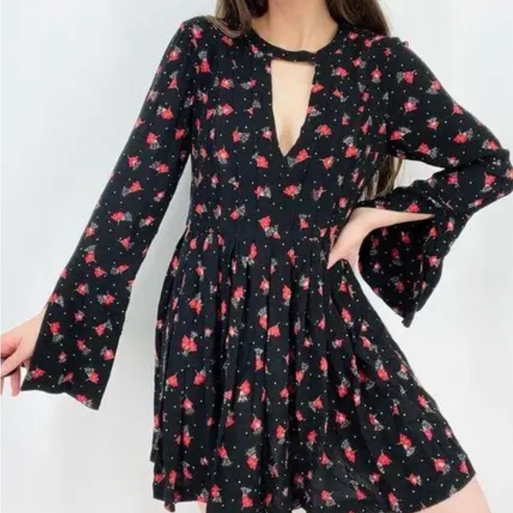Free People Tegan Mini Swing Dress 4 Floral Boho Chic Multicolor